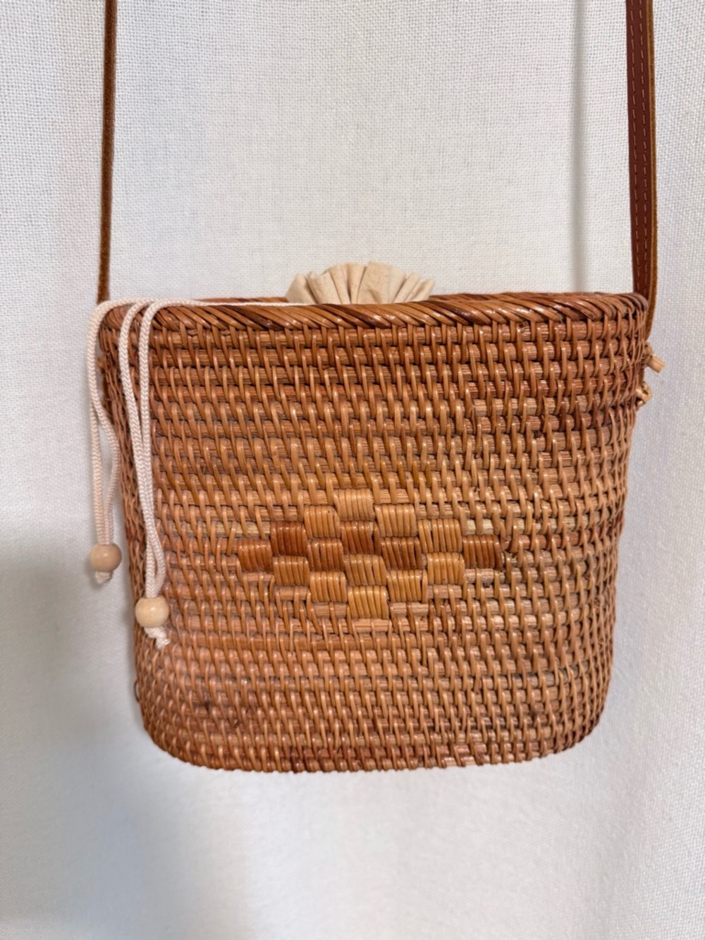 Woven Rattan Crossbody Bag in Tan